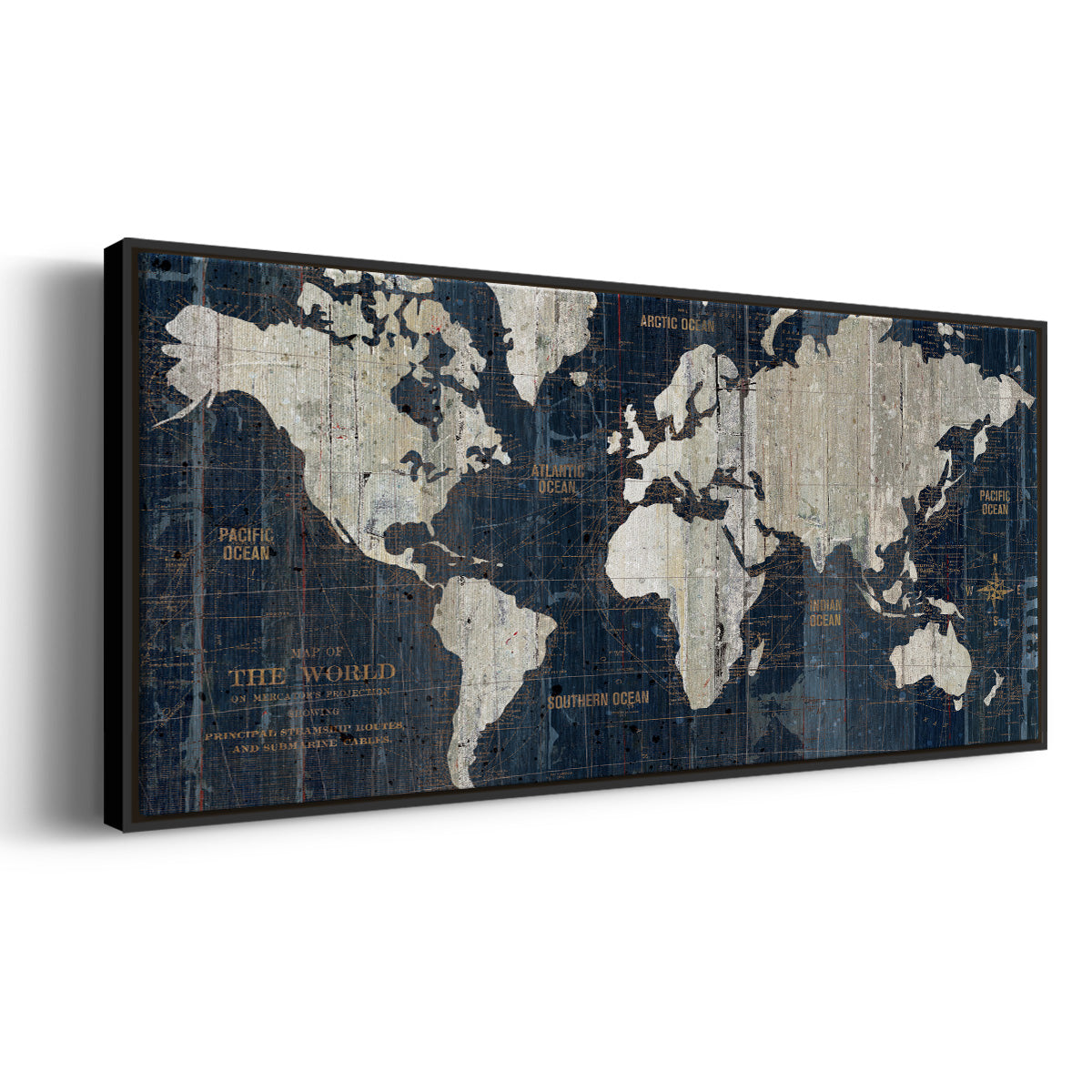 Old World Map Blue - Floater Framed Canvas Print