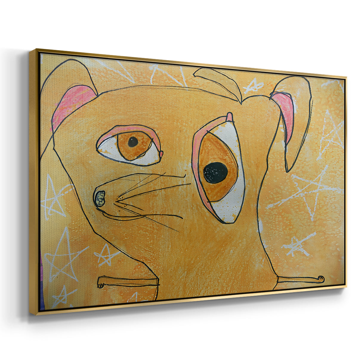 Cubist Dog with Stars (Student Art) - Floater Framed Canvas Print