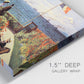 Close-up view of wrapped canvas corner featuring coastal garden overlooking sea.