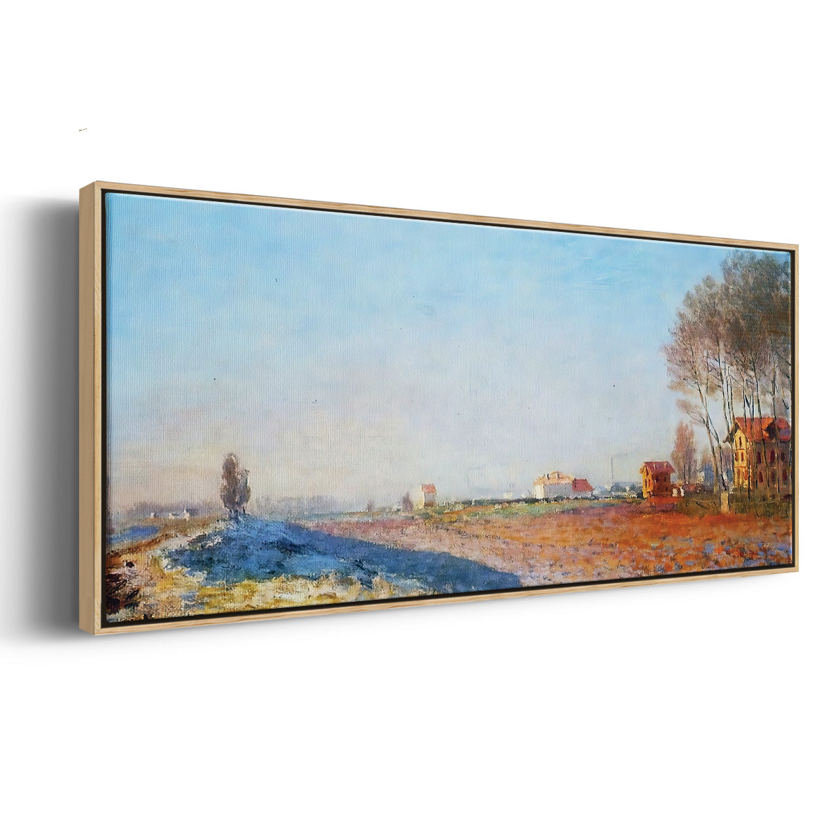 The Plain of Colombes, White Frost, 1873 - Floater Framed Canvas Print