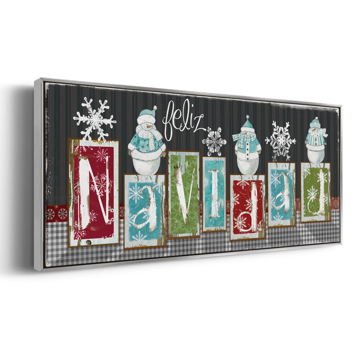 Navidad Blocks - Floater Framed Canvas Print