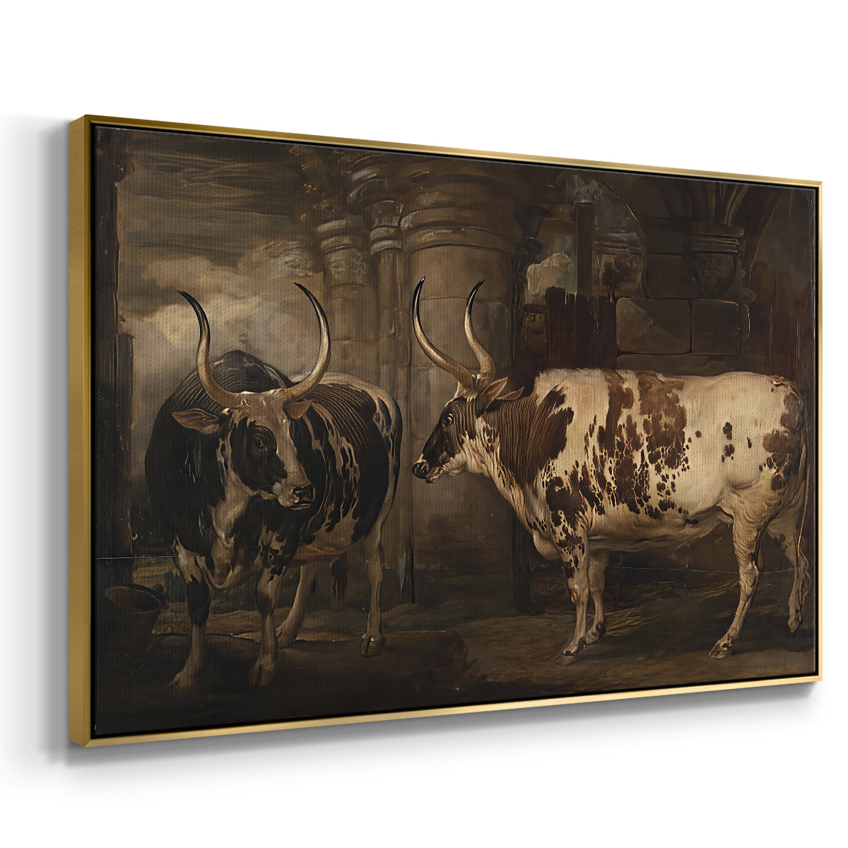 Portraits of Two Extraordinary Oxen, Property of the Earl of Powis, 1814 - Floater Framed Canvas Print
