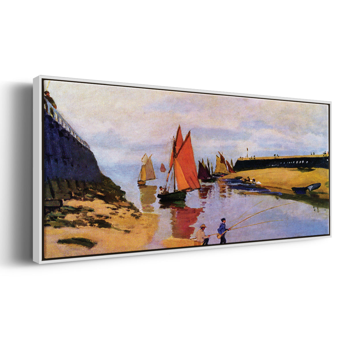 Breakwater at Trouville, Low Tide, 1870 - Floater Framed Canvas Print