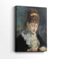 Side view of a canvas art print of a gentle domestic scene with delicate brushwork, showing gallery-wrapped depth.
