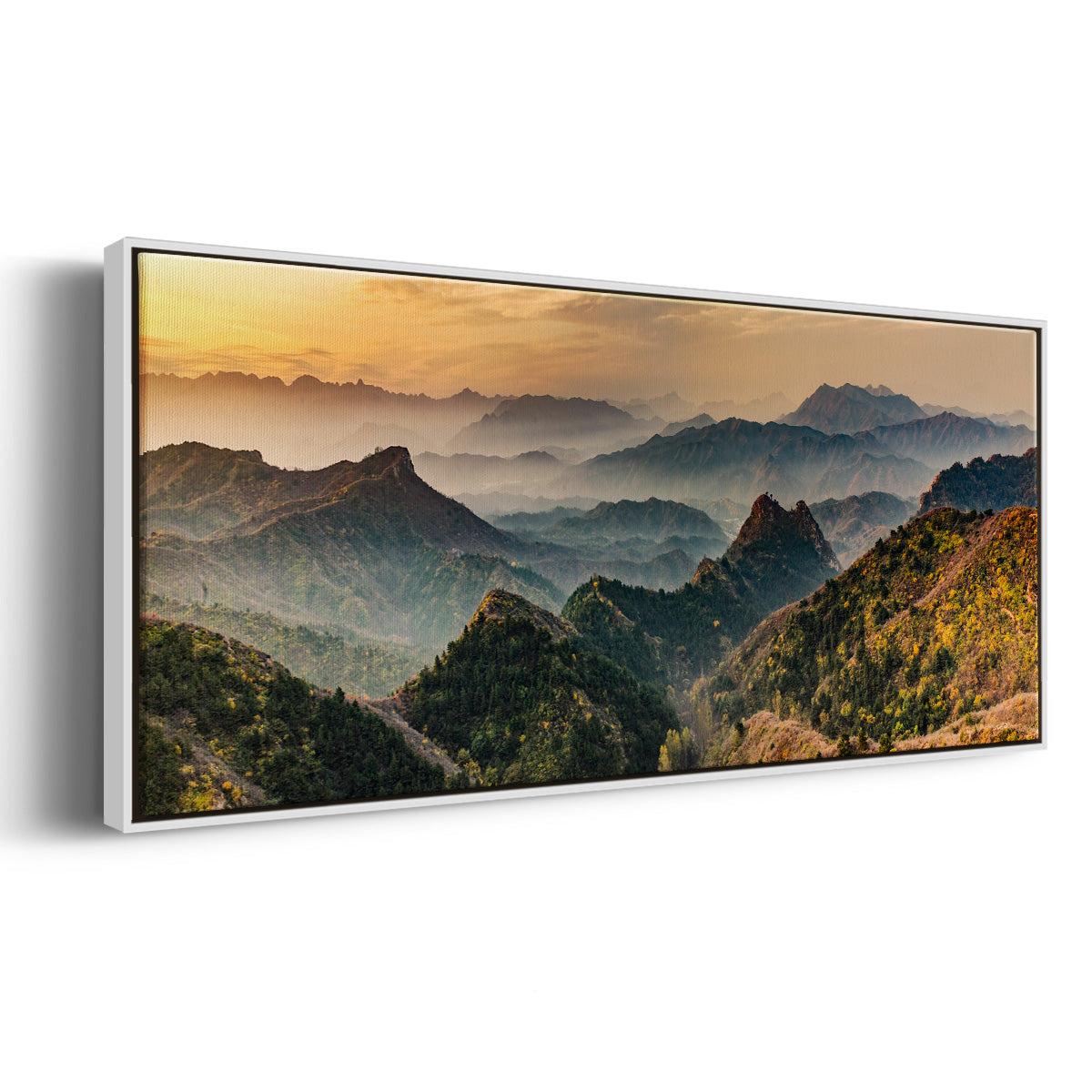 Jinshanling Mountains at Sunrise in Autumn Colors - Floater Framed Canvas Print