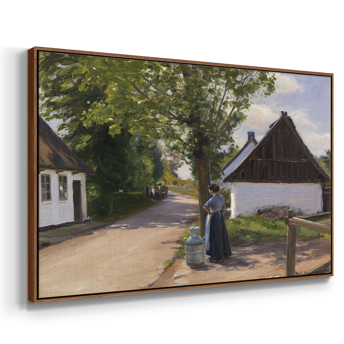 Danish Village Street with Woman and Milkman, 1880 - Floater Framed Canvas Print