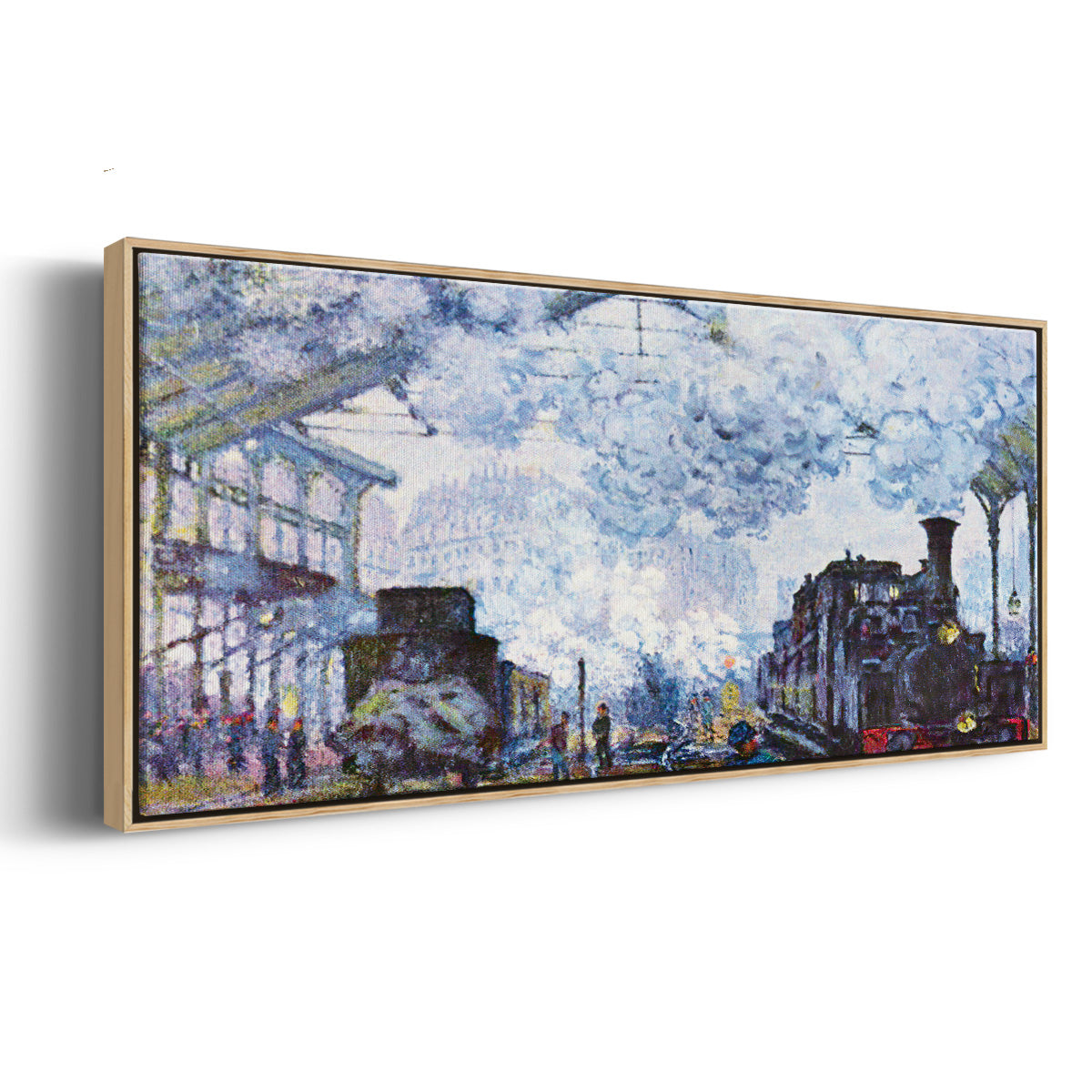 Saint Lazare Station in Paris, Arrival of a Train - Floater Framed Canvas Print