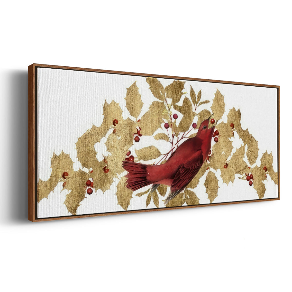 Red Bird Christmas Collection D - Floater Framed Canvas Print