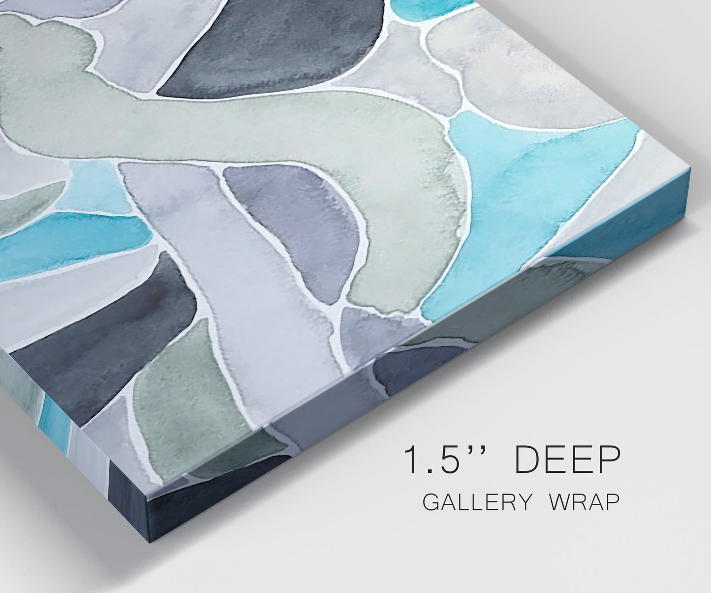 Close-up view of wrapped canvas corner featuring subtle abstract billowing color layers.