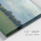 Close-up view of wrapped canvas corner featuring rolling green pastoral fields.