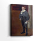 Side view of a canvas art print of a refined portrait with subtle shading and warmth, showing gallery-wrapped depth.
