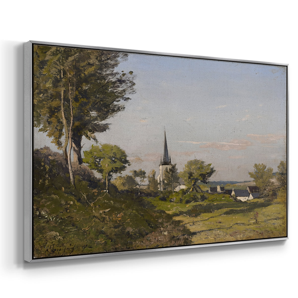 Village Landscape with Church, 1891 - Floater Framed Canvas Print