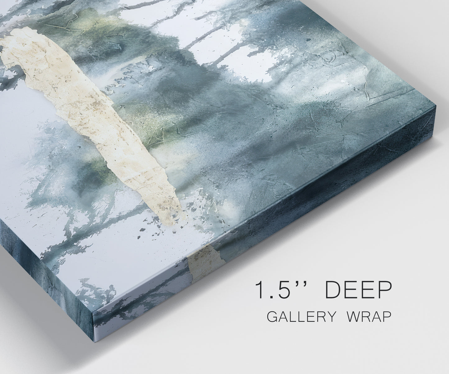 Close-up view of wrapped canvas corner featuring saturated abstract color fields.