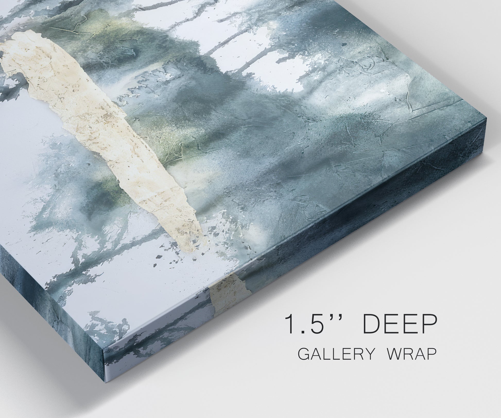 Close-up view of wrapped canvas corner featuring saturated abstract color fields.