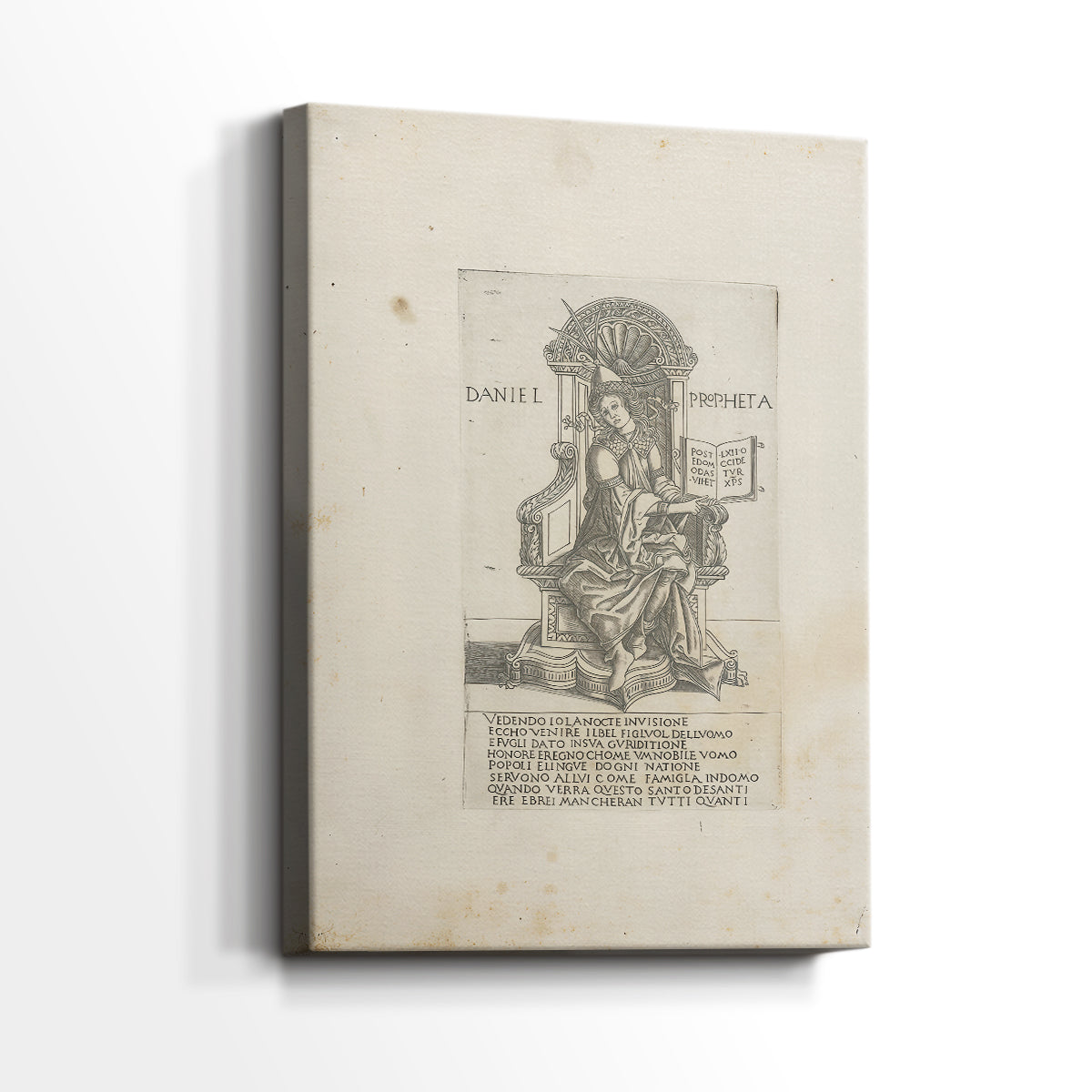Side view of a canvas art print of a structured illustration with subtle texture and minimal depth, showing gallery-wrapped depth.