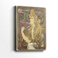 Side view of a canvas art print of a decorative poster with strong graphic lines and warm tones, showing gallery-wrapped depth.