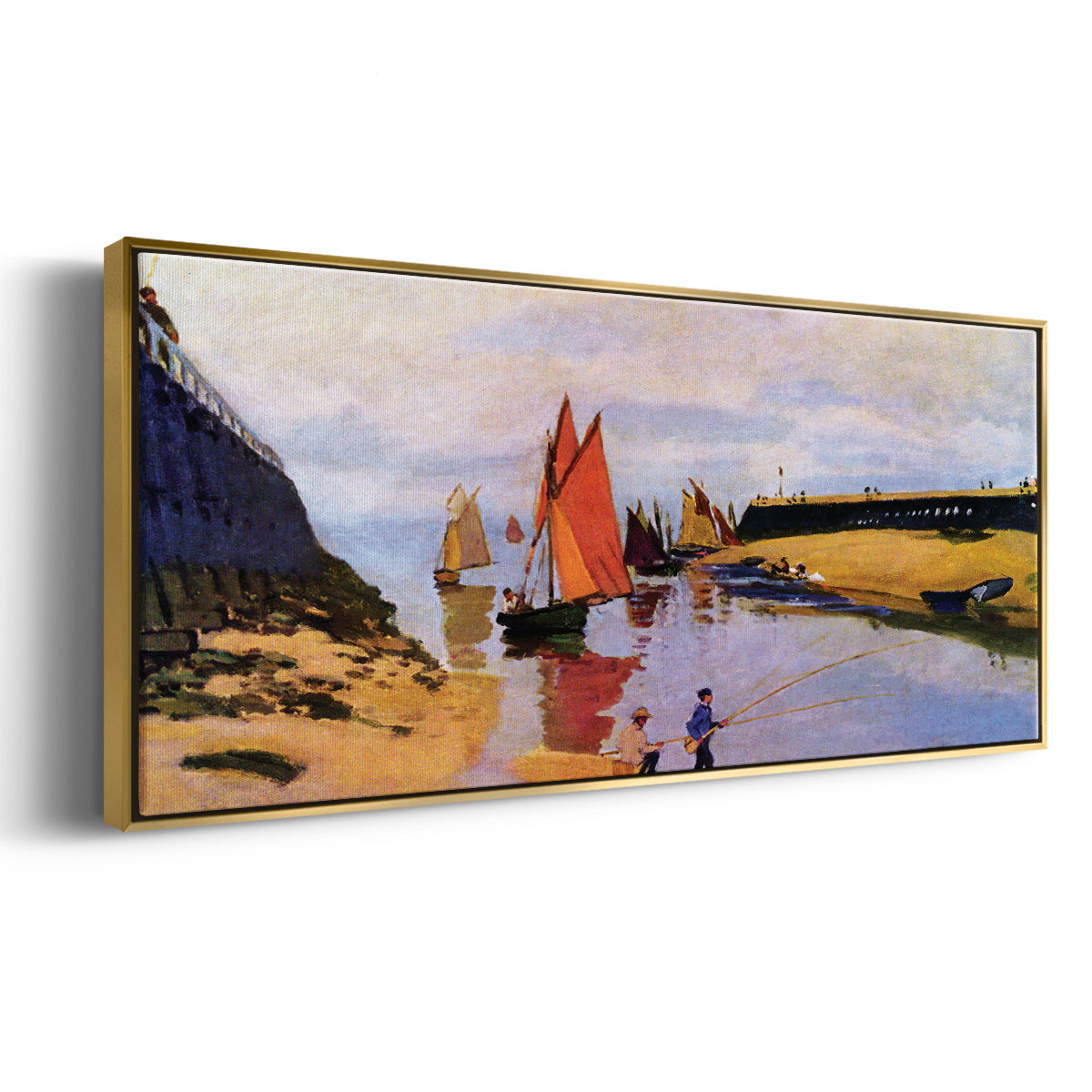 Breakwater at Trouville, Low Tide, 1870 - Floater Framed Canvas Print