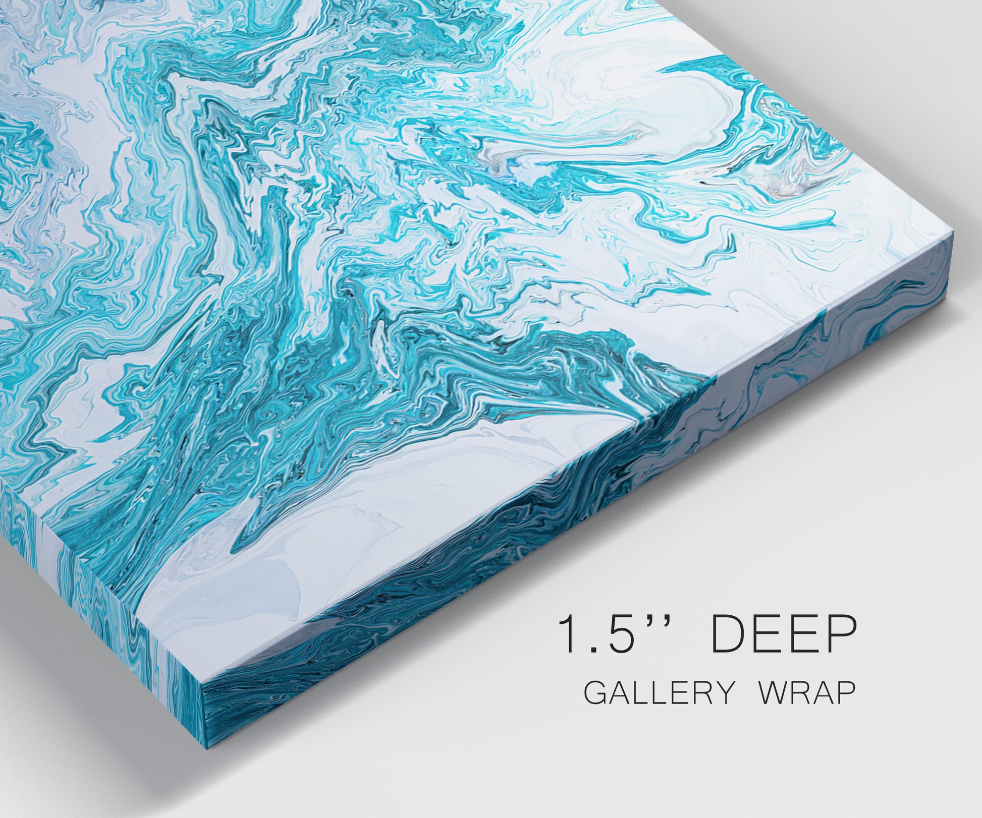 Close-up view of wrapped canvas corner featuring rocky coastal tide pool scene.