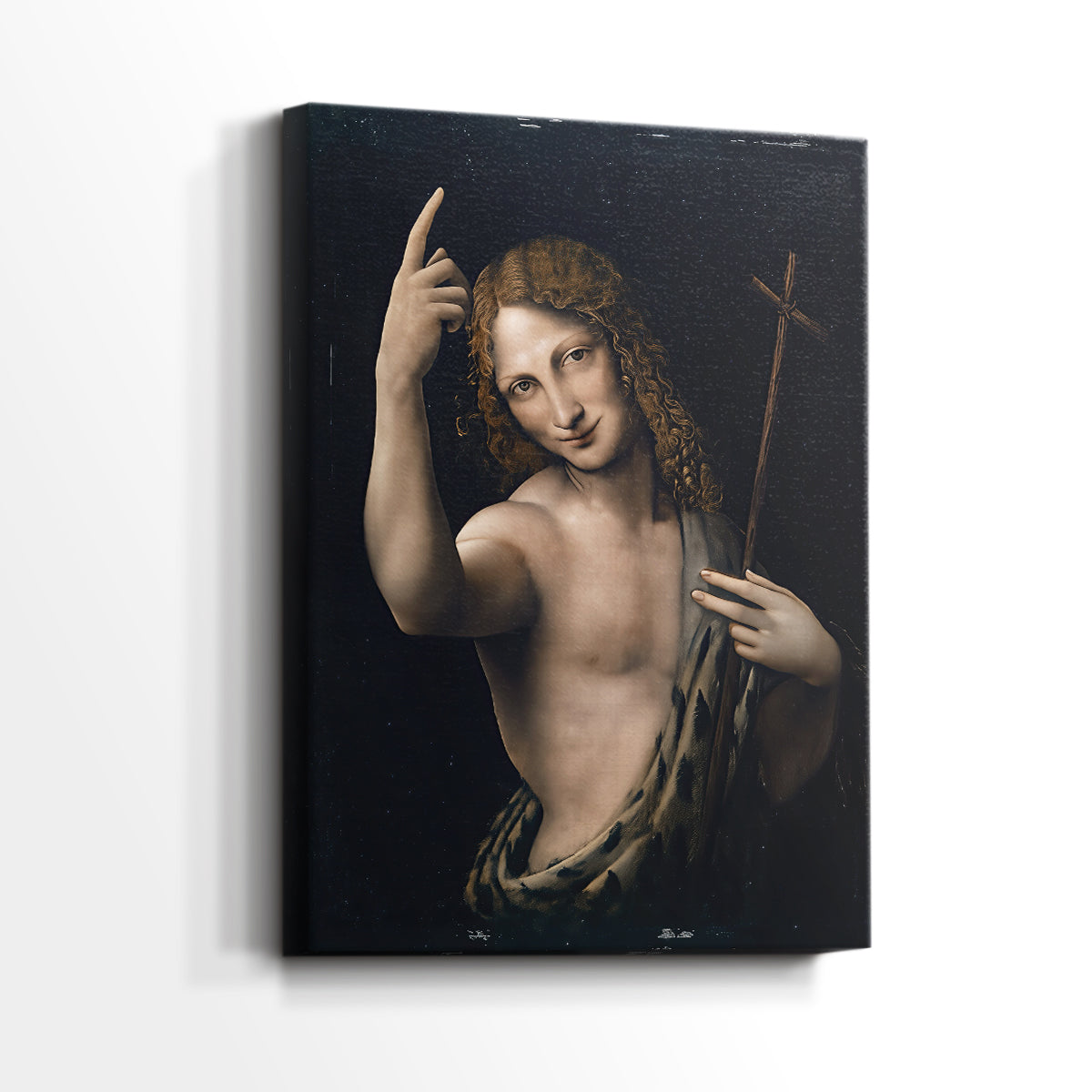 Side view of a canvas art print of a refined composition with subtle gesture and expression, showing gallery-wrapped depth.