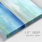 Close-up view of wrapped canvas corner featuring vast open blue ocean horizon.