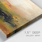 Close-up view of wrapped canvas corner featuring soft abstract evening light.