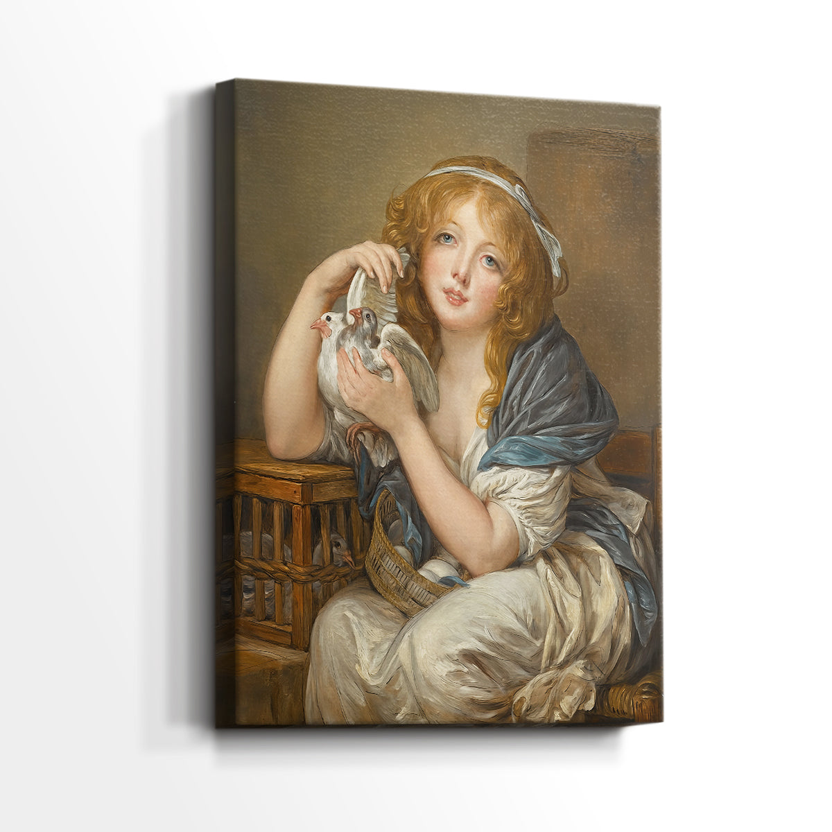 Side view of a canvas art print of a quiet composition with soft textures and natural tones, showing gallery-wrapped depth.