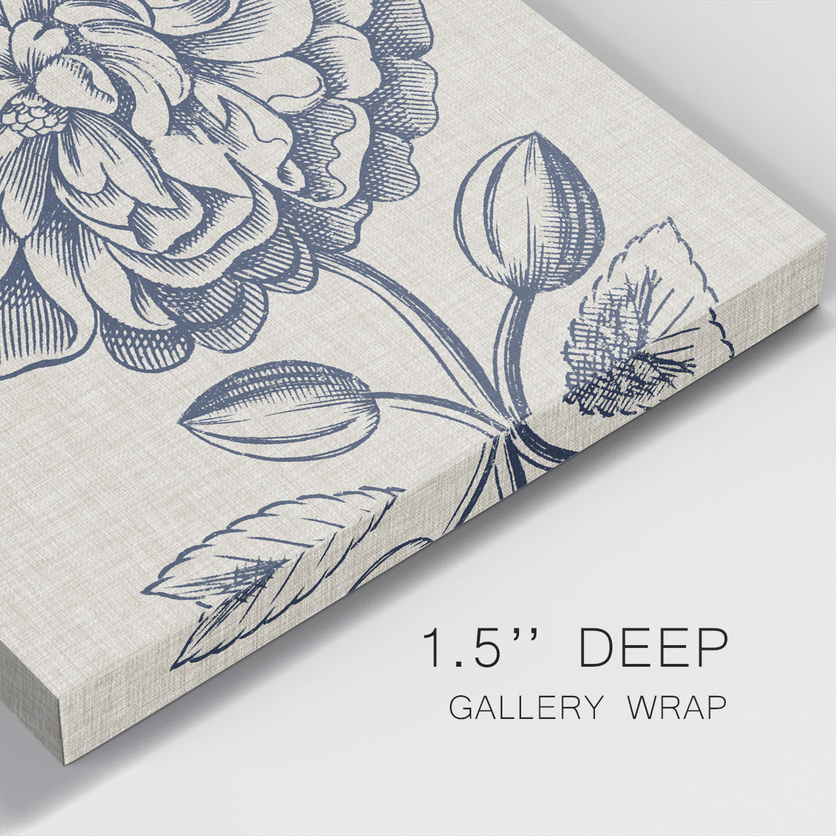 Indigo Floral on Linen III - Canvas Art Print