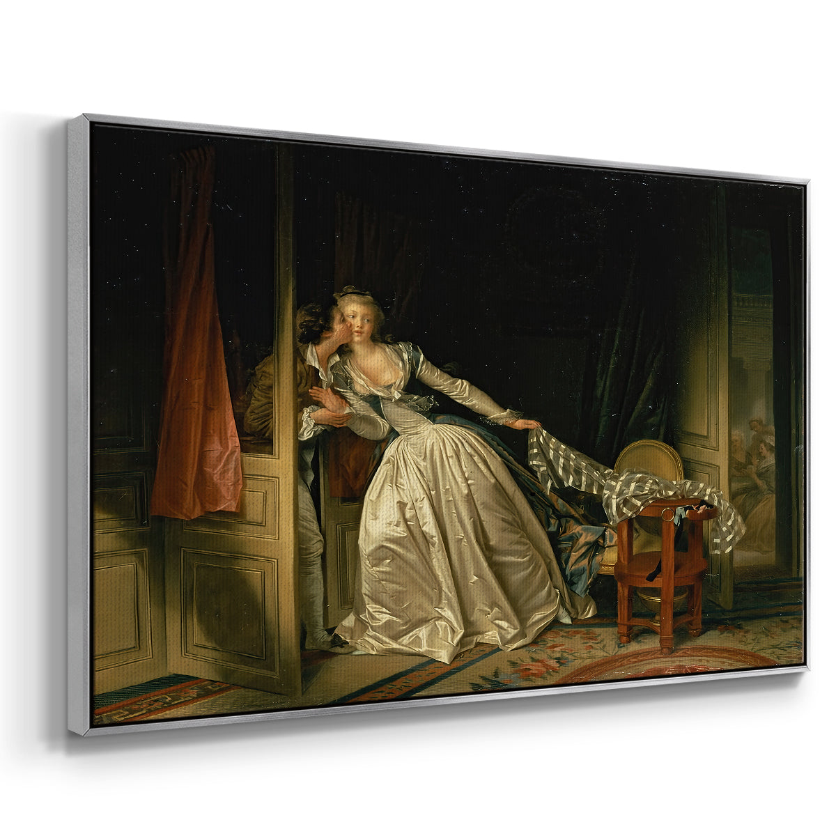 The Stolen Kiss (Le Baiser à la dérobée), c. 1788 - Floater Framed Canvas Print
