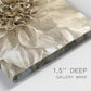 Close-up view of wrapped canvas corner featuring monochrome floral linework composition.