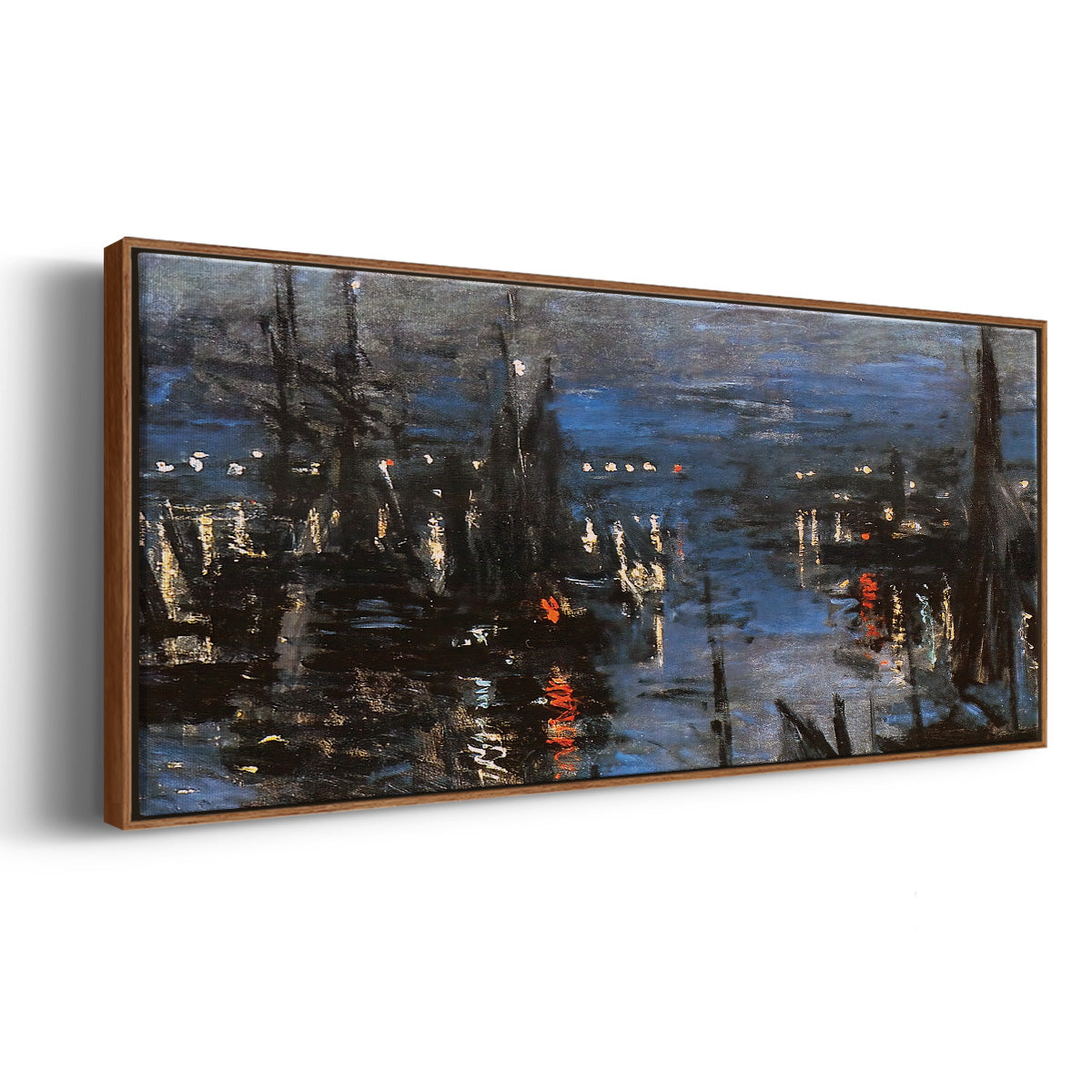 The Port of Le Havre, Night Effect, 1873 - Floater Framed Canvas Print