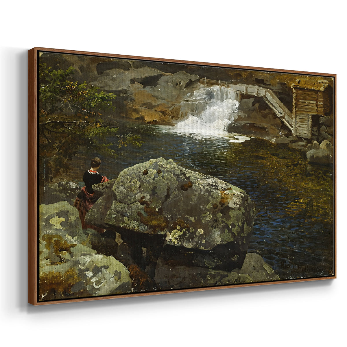 By the Mill Pond (En Mølledam), 1850 - Floater Framed Canvas Print