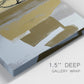 Close-up view of wrapped canvas corner featuring industrial abstract digital glitch pattern.