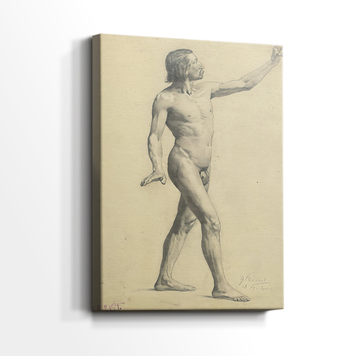 Side view of a canvas art print of a gestural study with soft shading and natural movement, showing gallery-wrapped depth.