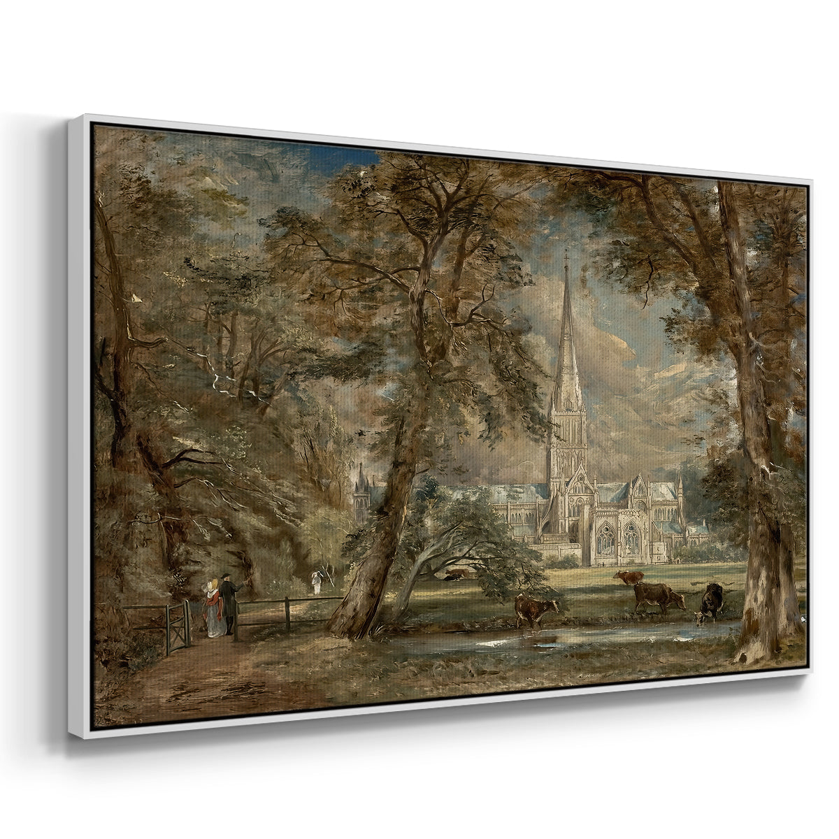 Salisbury Cathedral from the Bishop's Grounds, c. 1822-1823 - Floater Framed Canvas Print