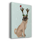 Christmas Pug with Antlers and Robin - Gallery Wrapped Canvas