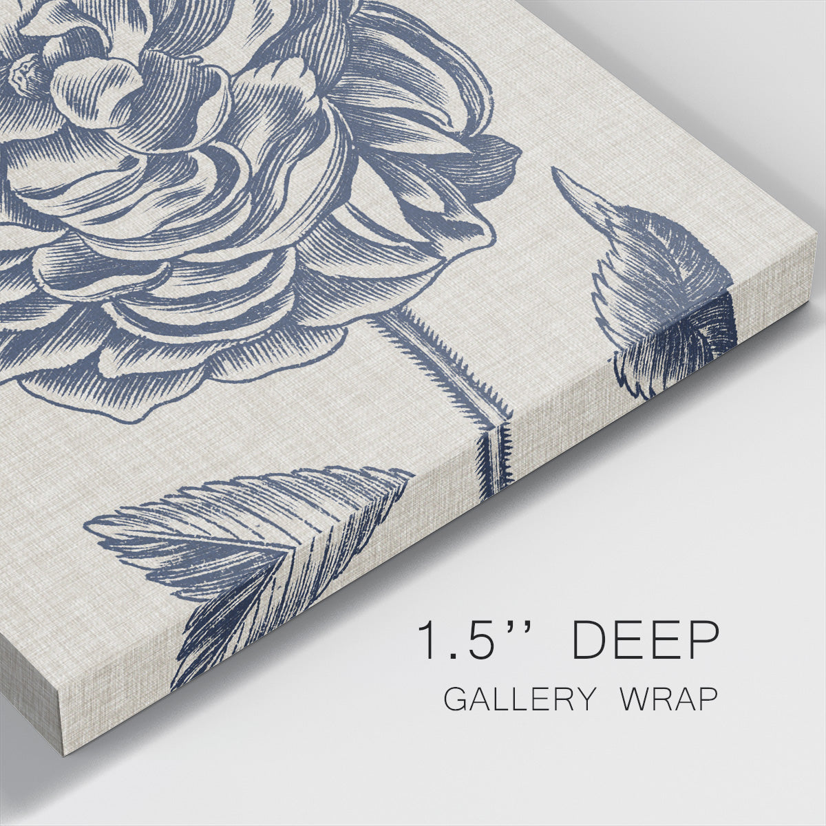 Indigo Floral on Linen V - Canvas Art Print