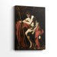 Side view of a canvas art print of a religious figure in shadow with soft highlights, showing gallery-wrapped depth.