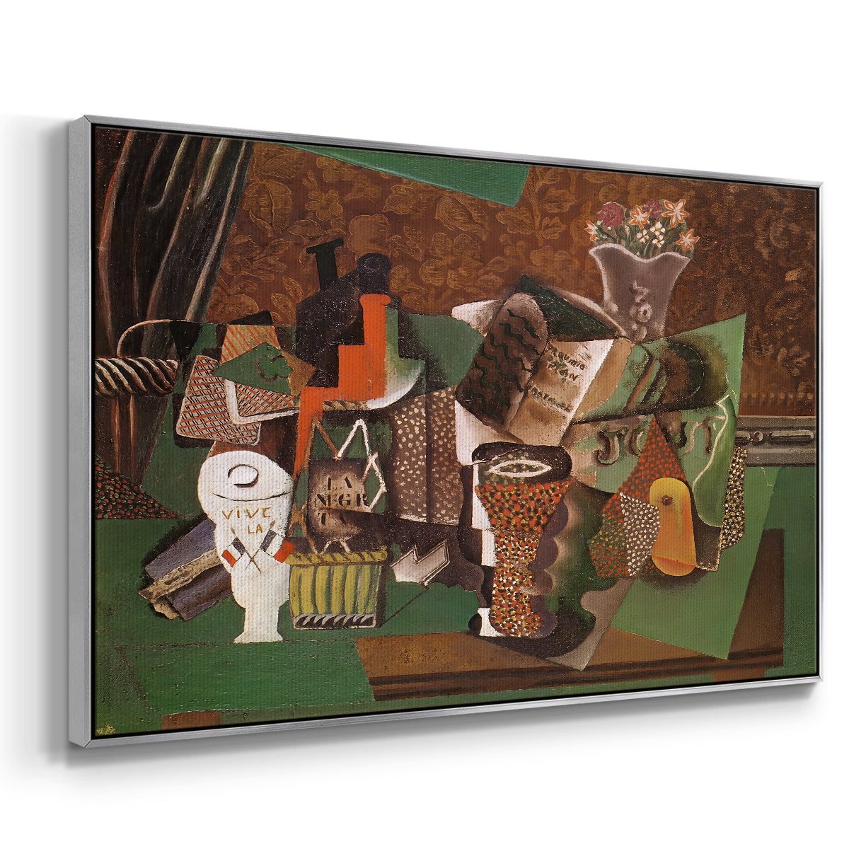 Playing Cards, Glasses, Bottle of Rum: "Vive la France", 1914-1915 - Floater Framed Canvas Print