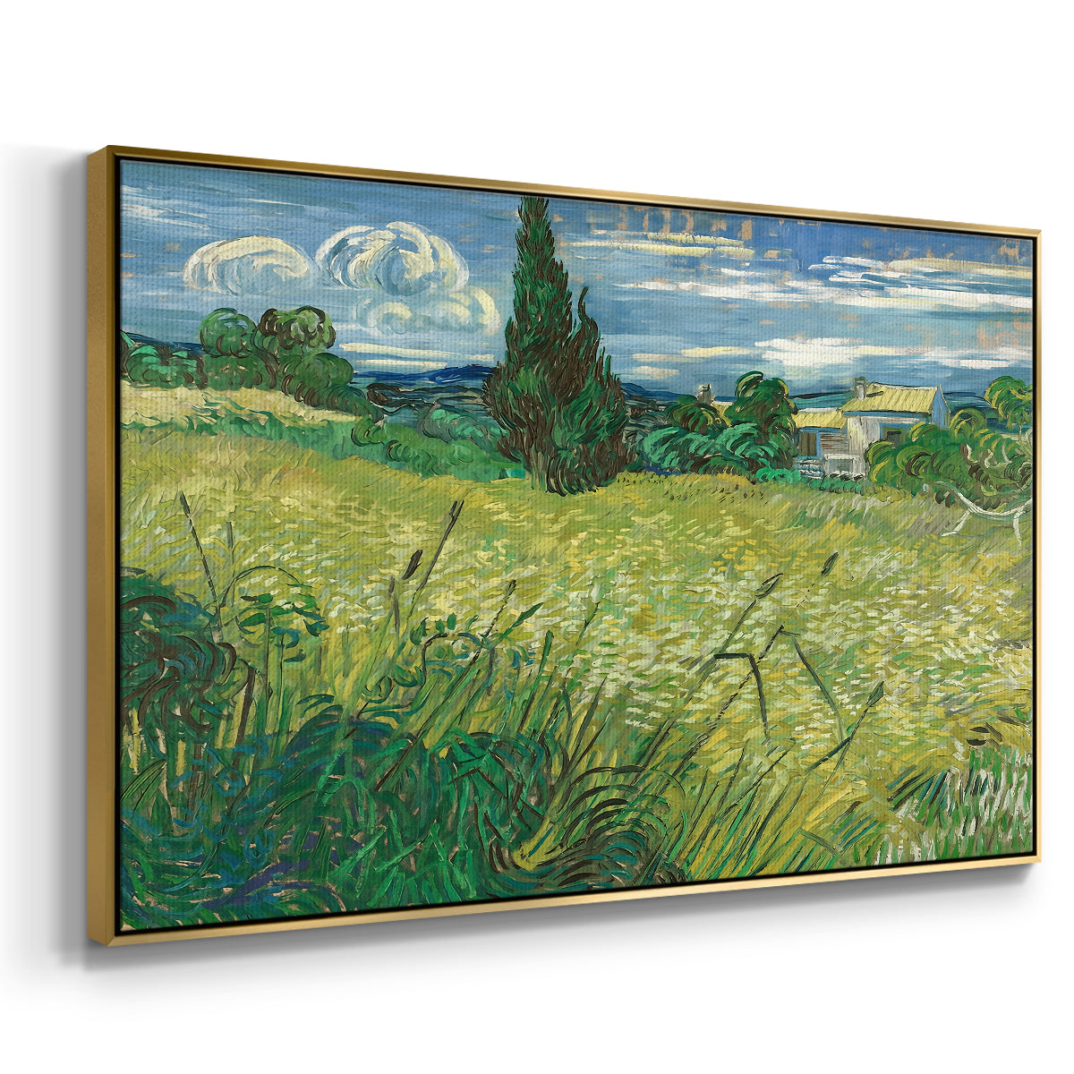 Green Wheat Field with Cypress, 1889 - Floater Framed Canvas Print
