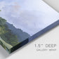 Close-up view of wrapped canvas corner featuring wide open pastoral horizon landscape.