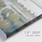 Close-up view of wrapped canvas corner featuring pastoral marshland landscape.
