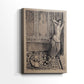 Side view of a canvas art print of a vivid composition with figure and still life elements, showing gallery-wrapped depth.