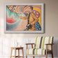 Neo-impressionist abstract portrait by Paul Signac in an ornate weathered white frame displayed in a light-toned interior setting.