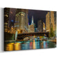 Chicago River at Night V - Gallery Wrapped Canvas