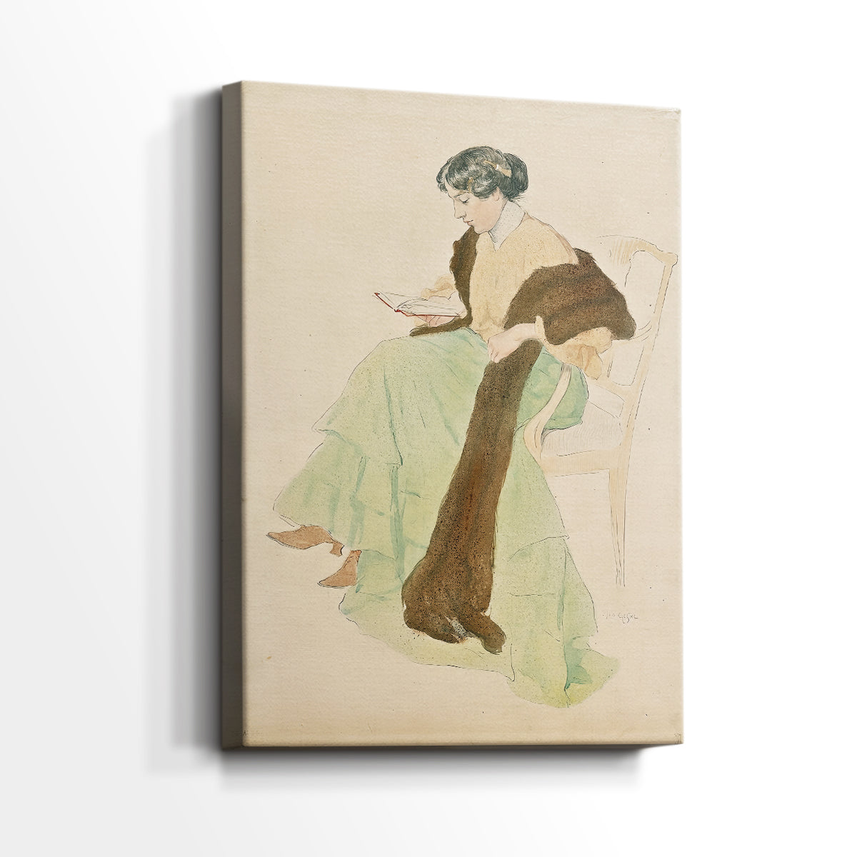Side view of a canvas art print of a relaxed composition with minimal detail and soft texture, showing gallery-wrapped depth.