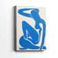 Side view of a canvas art print of a modern composition with deep blue silhouette and minimal detail, showing gallery-wrapped depth.