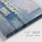 Close-up view of wrapped canvas corner featuring london bridge crossing wide river.