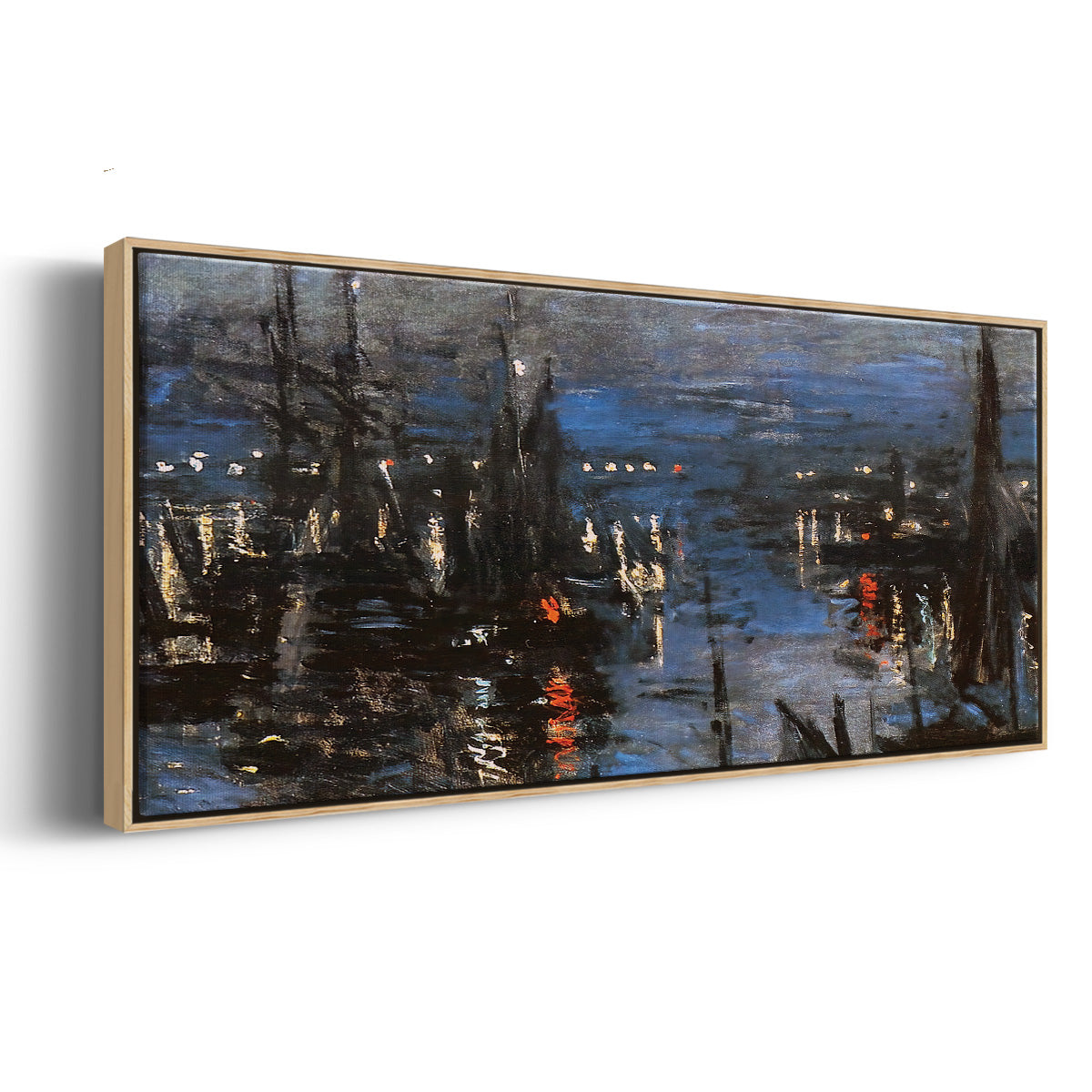 The Port of Le Havre, Night Effect, 1873 - Floater Framed Canvas Print