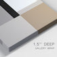 Close-up view of wrapped canvas corner featuring geometric abstract centerpoint composition.
