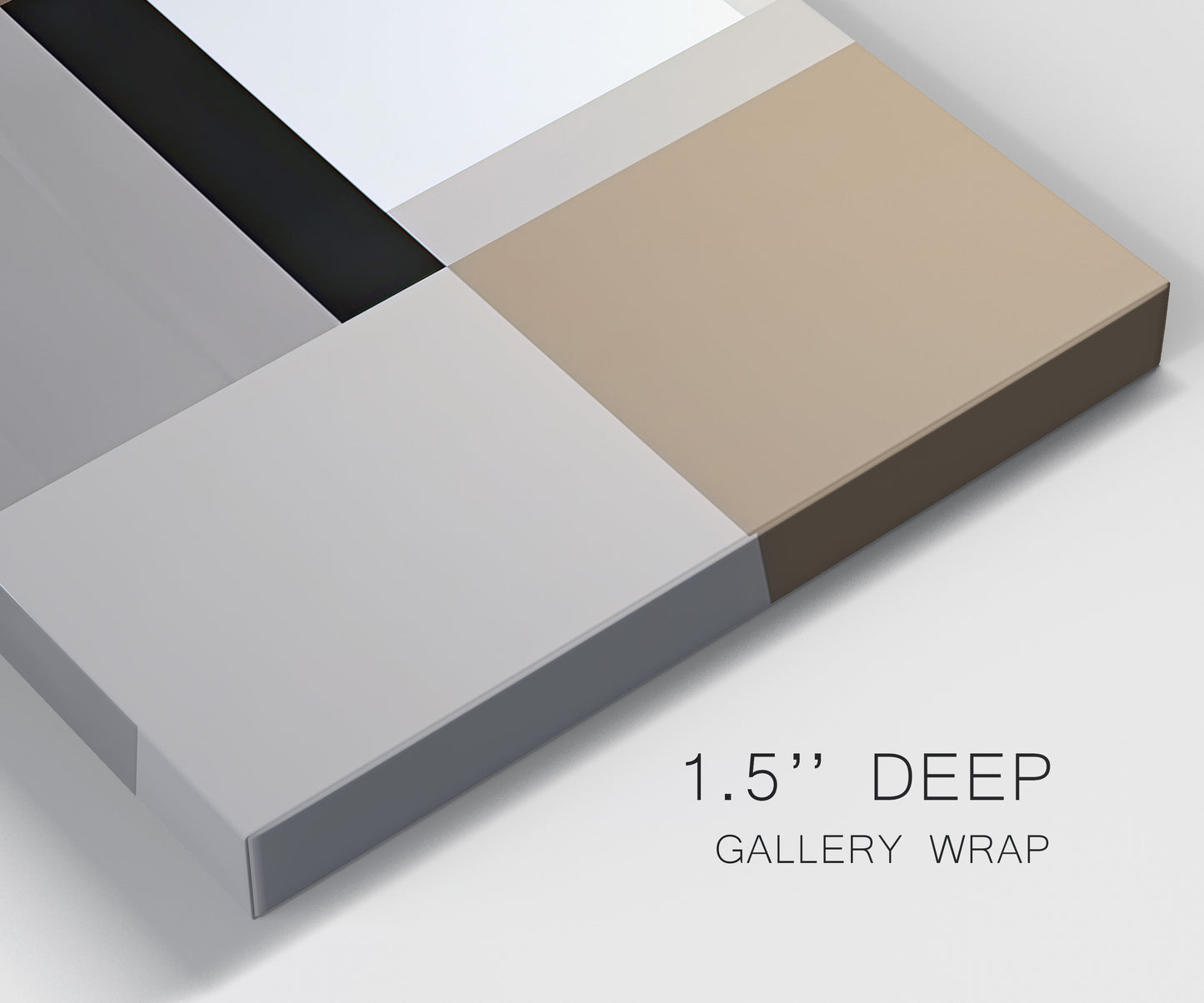 Close-up view of wrapped canvas corner featuring geometric abstract centerpoint composition.
